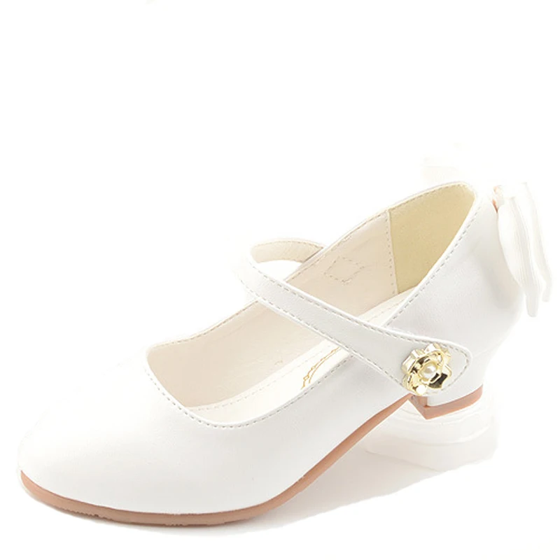 Children Party Leather Shoes Girls PU Low Heel Lace bowtie Single Dance Dress shoe For Girls