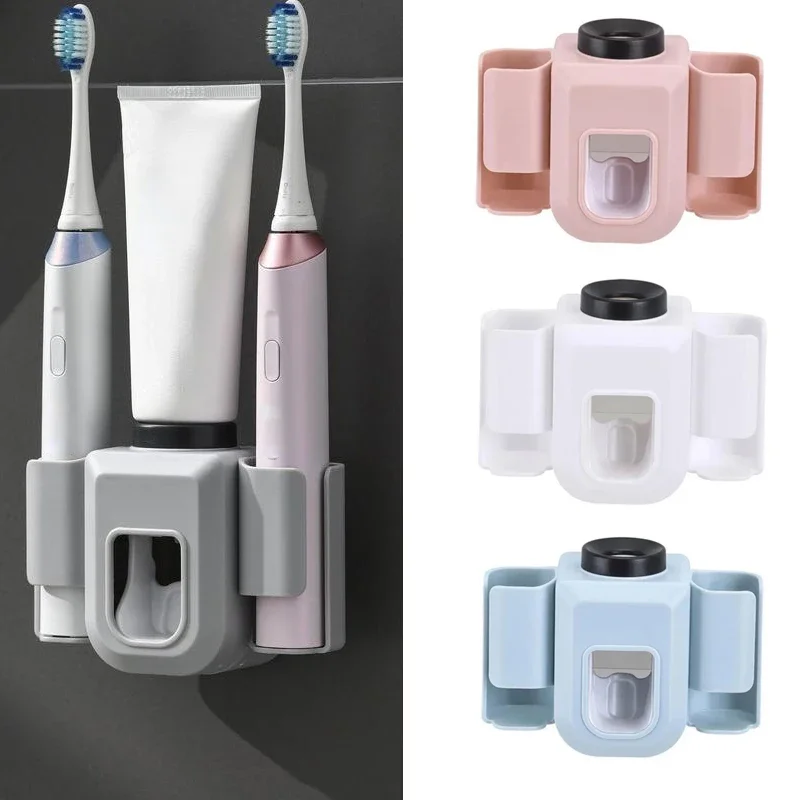 Toothbrush Holder Double Hole Wall Toothbrush Organizer Toothpaste Stand Toothpaste Squeezer Bathroom Accessories ba&ntilde;o banheiro
