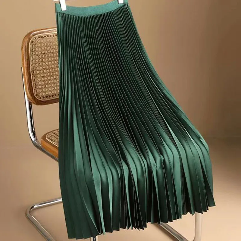 

New Women's Spring Summer High Waist Hanging Pleated Skirt Design Sense Female Long Skirts Casual A-Line Half Skirts 4XL