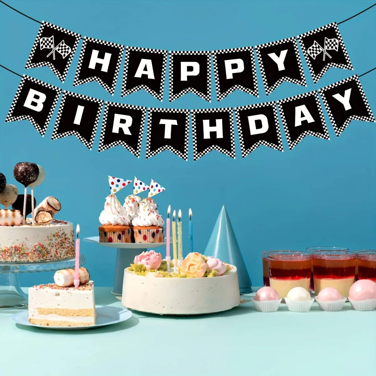 Banner di buon compleanno per auto da corsa, decorazioni