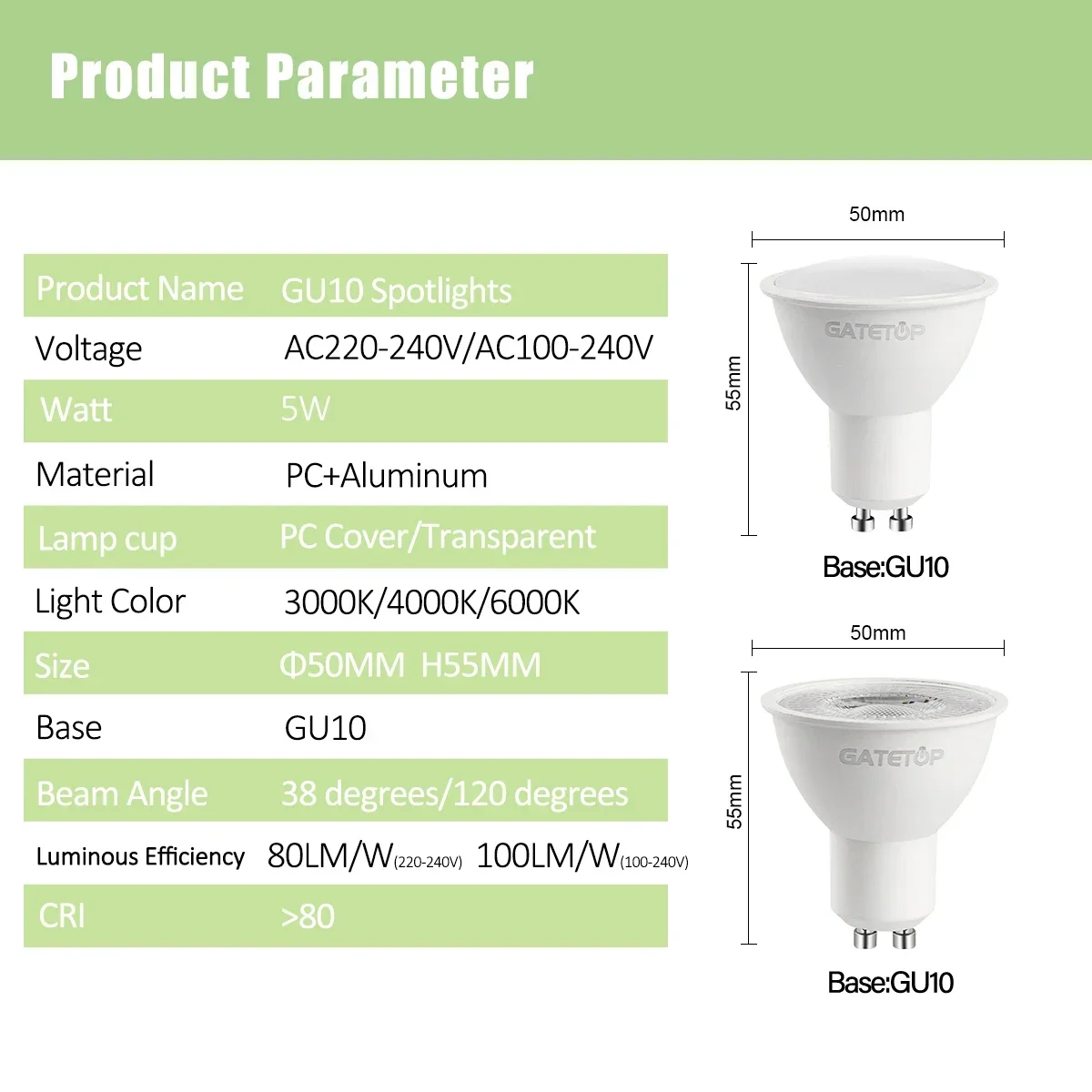 8PCS Hight 루멘 LED 스포트라이트 GU10 5W AC 220V 120V 3000K 4000K 6000K 깜박임 없음 침실 용 교체 가능한 40W 할로겐 램프