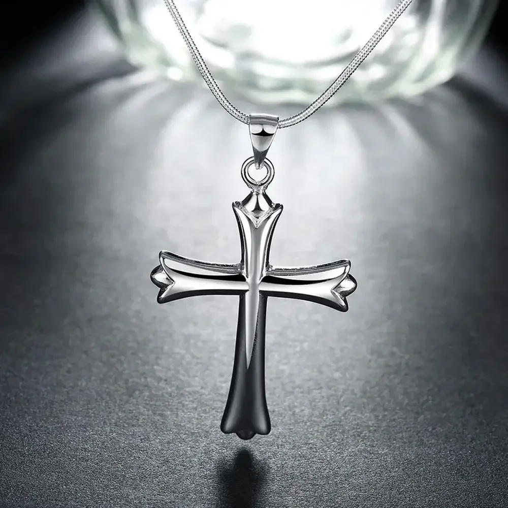 925 sterling Silver Classic cross Pendant Necklace For Women man Luxury Fashion Party Wedding Accessories Jewelry Christmas Gift pendant necklace silver necklace silver pendant silver necklace charms