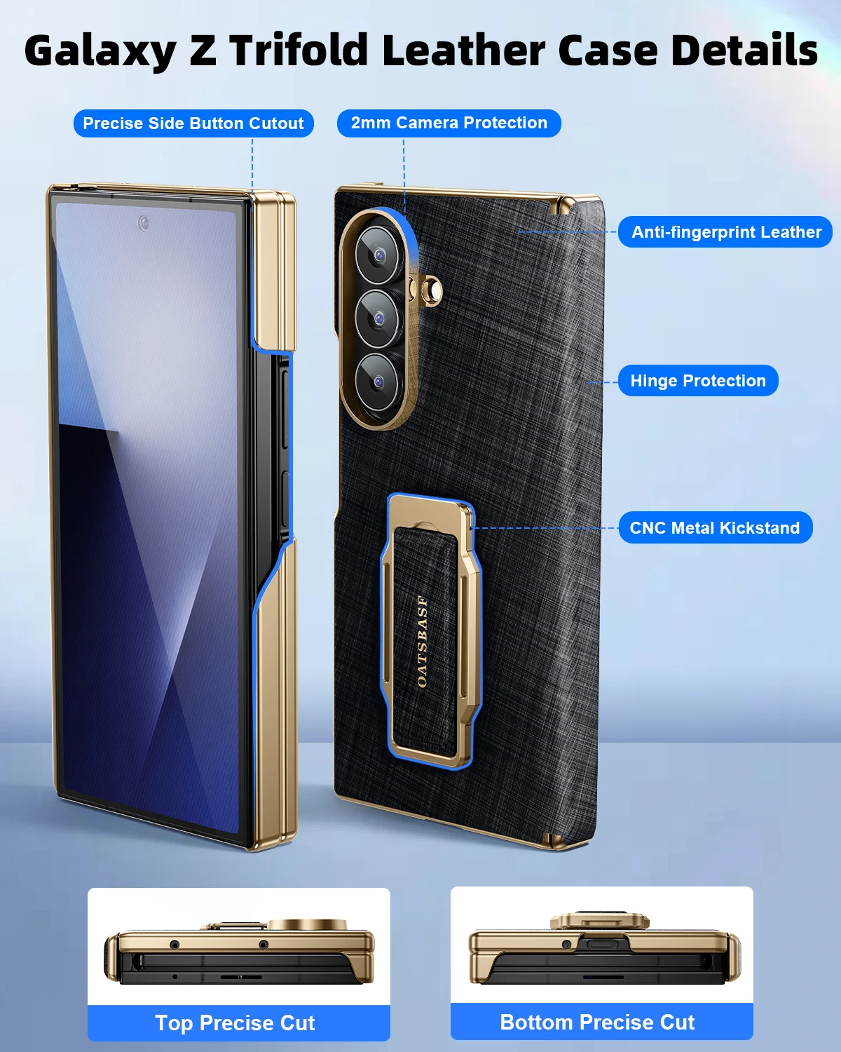 Eary Leather Case with Strap and 360° Rotatable Stand - Shockproof Drop Protection Shell