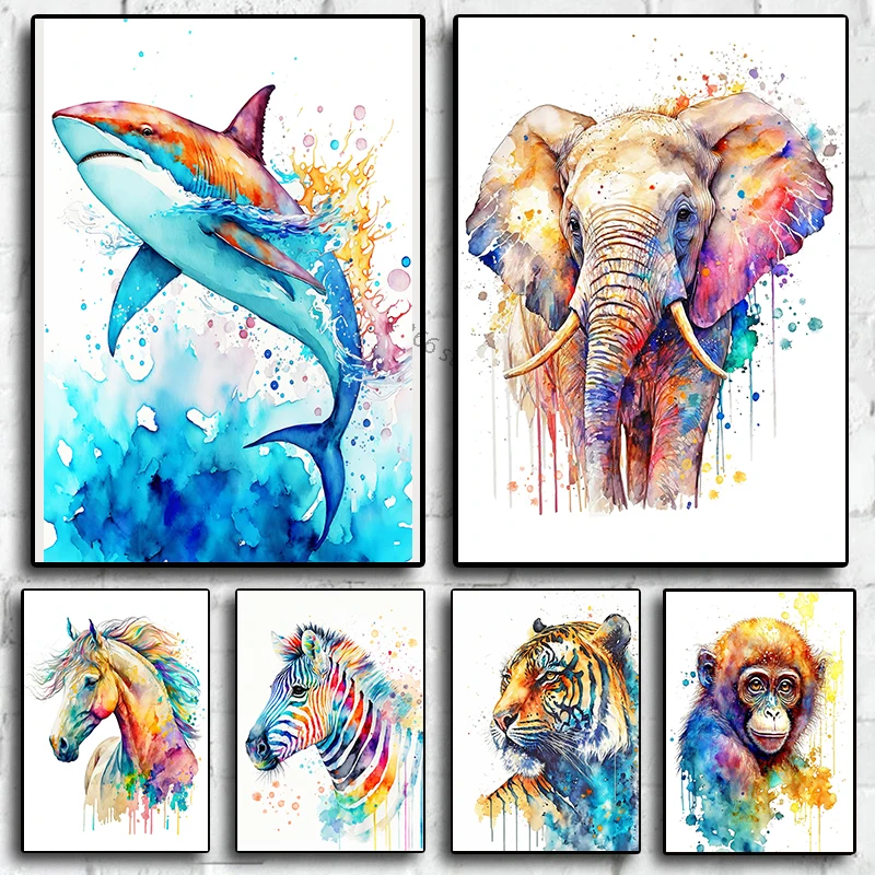 Acquerello Animali Giraffa | Elefante | Squalo |