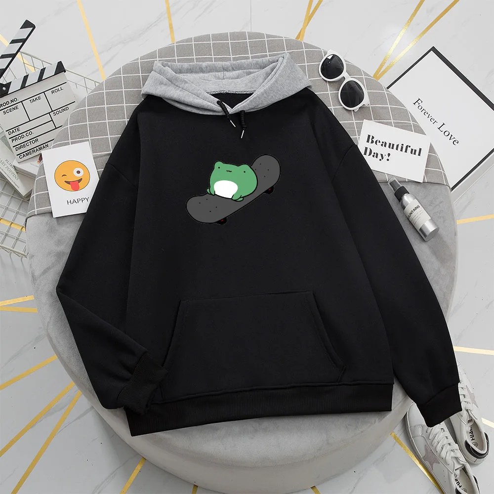 

Springtime Cute Skateboard Frog Oversized Sweatshirt Hoodies Women Harajuku Kawaii Warm Pullover Womens Korean Style Hoodie