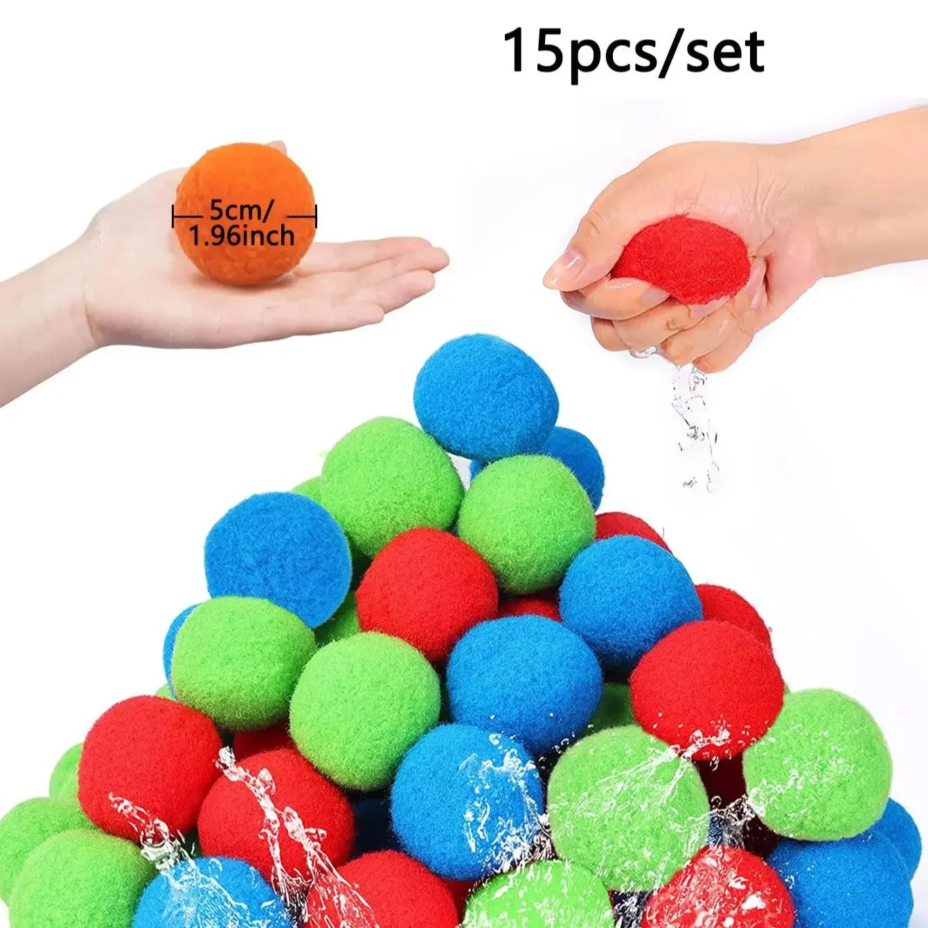 15PCS Reusable Sponge Water Balls Colorful Adult Kids Sponge Water Bomb Splash Balloons Swimming Pool Summer Toy Games