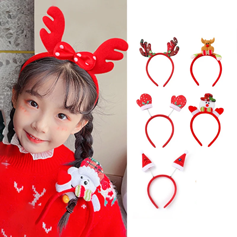 

Рождественские повязки на голову с изображением Санты, елки, лося, рождественские украшения, головные уборы, новый год, Рождество, аксессуары для праздника, подарок для детей