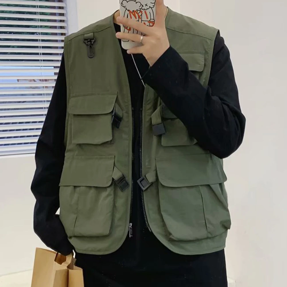 Cargo Waistcoat Vest Vacation Autumn Casual Coat Daily Fashion Holiday Jackets Outerwear Sleeveless Solid Color
