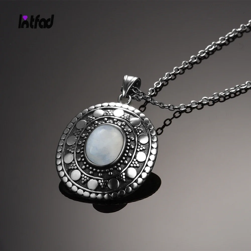 Natural Oval Moonstone Pendants Necklaces for Women 925 Sterling Silver Necklaces Classic Jewelry Birthday Gift