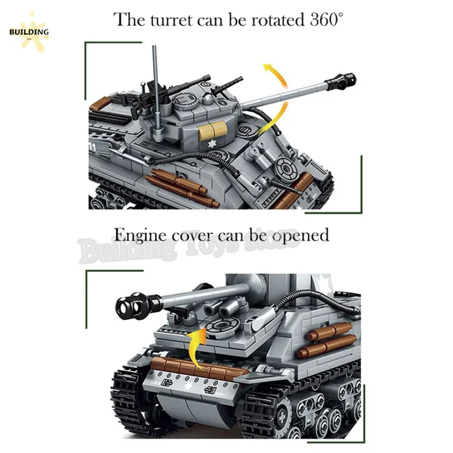 군사 WW2 M4 셔먼 중형 탱크 MOC 빌딩 블록 벽돌 세트는 소년들을 위한 교육 완구입니다.