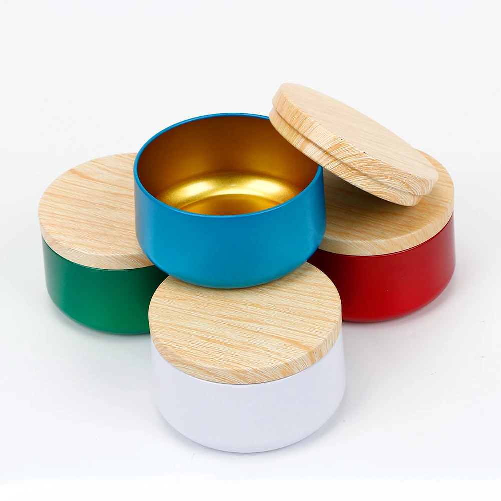 6OZ Solid Metal Candle Jar with Wood Grain Lid Handmade Candles Making