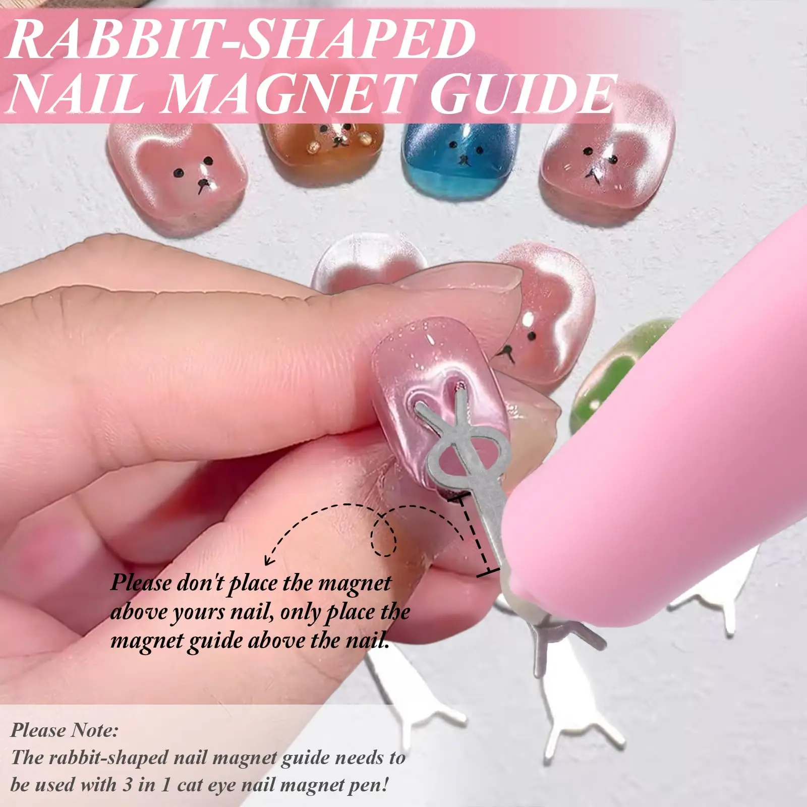 6pcs 3 in 1 Double Head Flower Design Professional Heart Cat Eye Magnet Gel Polish Magnetic Pen Rabbit Guides Nail Art DIY Tools