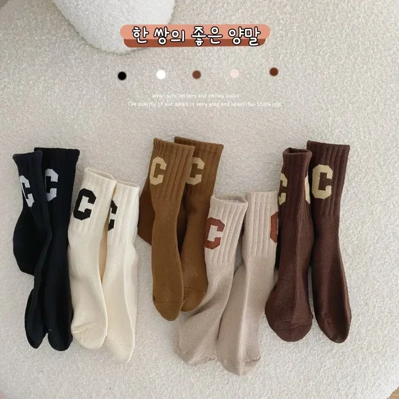 Korean Style Kids Boy Girl Sock Fashon P C Letters Solid Color Calf Sock for Toddler Spring Autumn School Cotton Warm Sport Sock