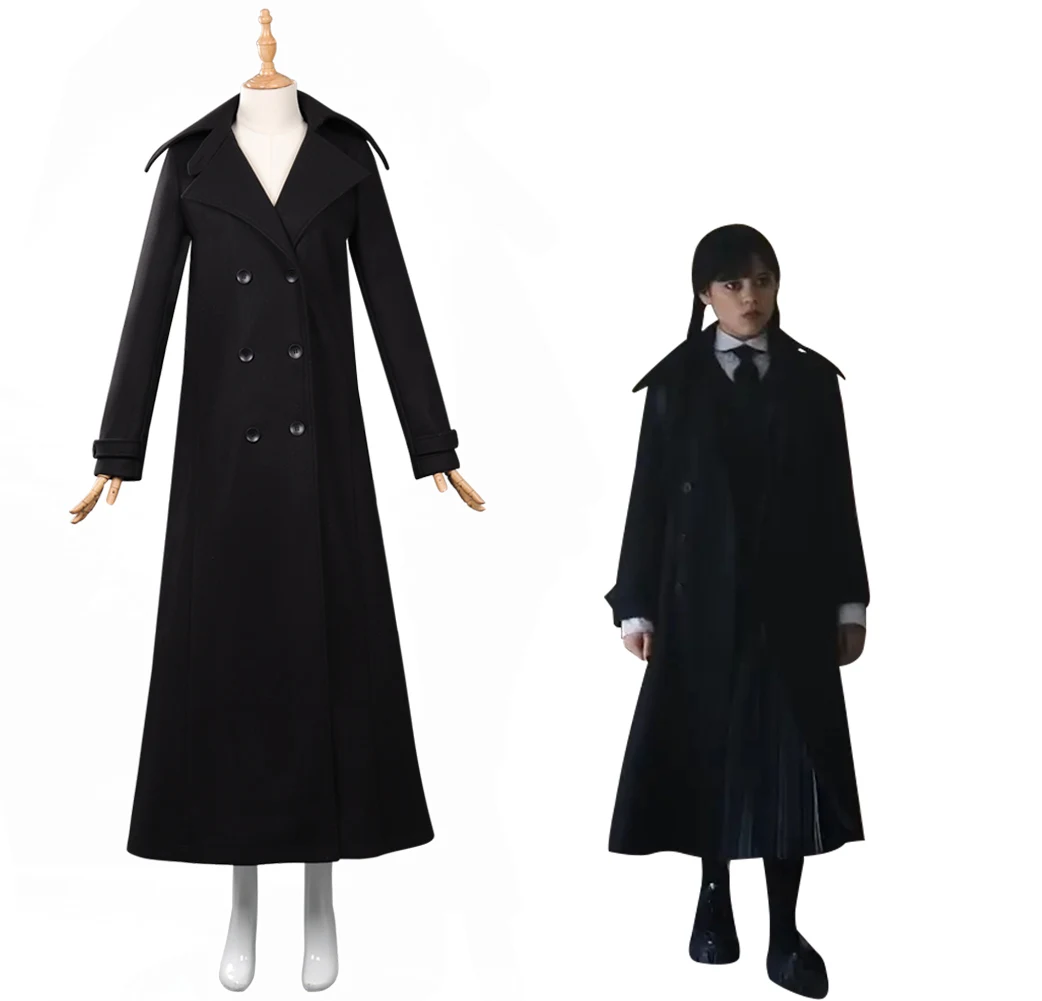

Wednesday Addams Wednesday Cosplay Coat Costume Overcoat Outfits Halloween Carnival Suit For Adult Women Female Role Play