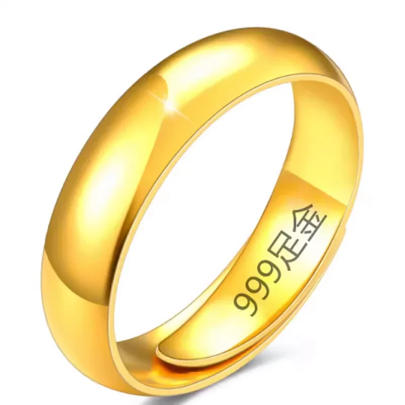 18K real gold 999 ring women's gift lucky four-leaf dragon and phoenix couple model glossy star jewelry