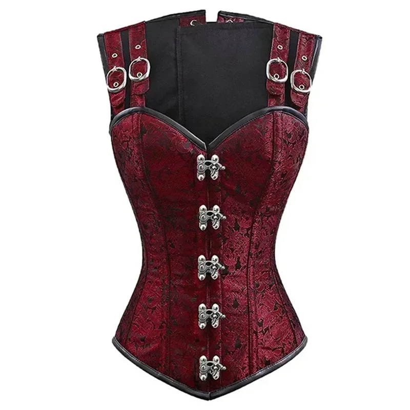 Steampunk Corset Top Sexy Women Shoulder Straps Gothic Bustier Corsets Overbust Jacquard Vintage Corselete Vest Plus Size