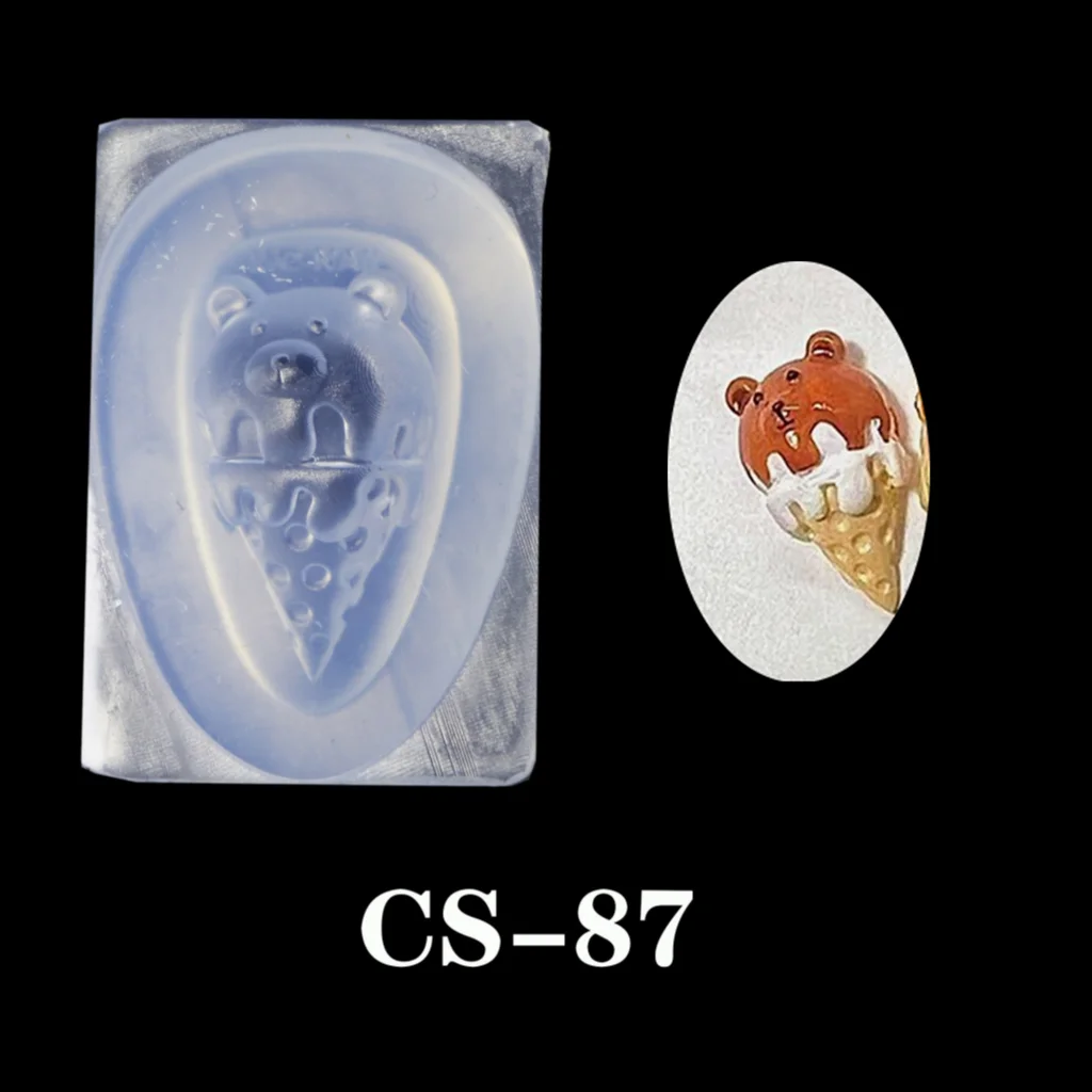 6pcs/set   Ice Cream Bear Lollipops Rabbit 3D Nail Acrylic Mold Nail Art Decorations DIY Silicone Nail Art Templates 6