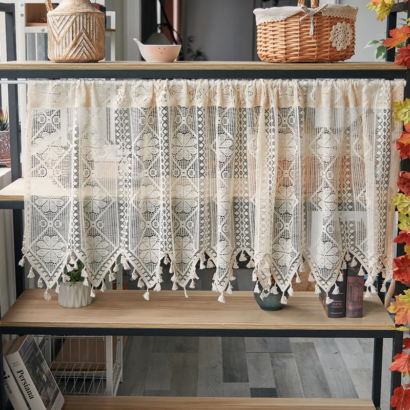 Sheer Lace Valances with Tassels Scalloped Bottom  Floral Curtains for Kitchen Bathroom Dining Room Living Room Bedroom Basement 3