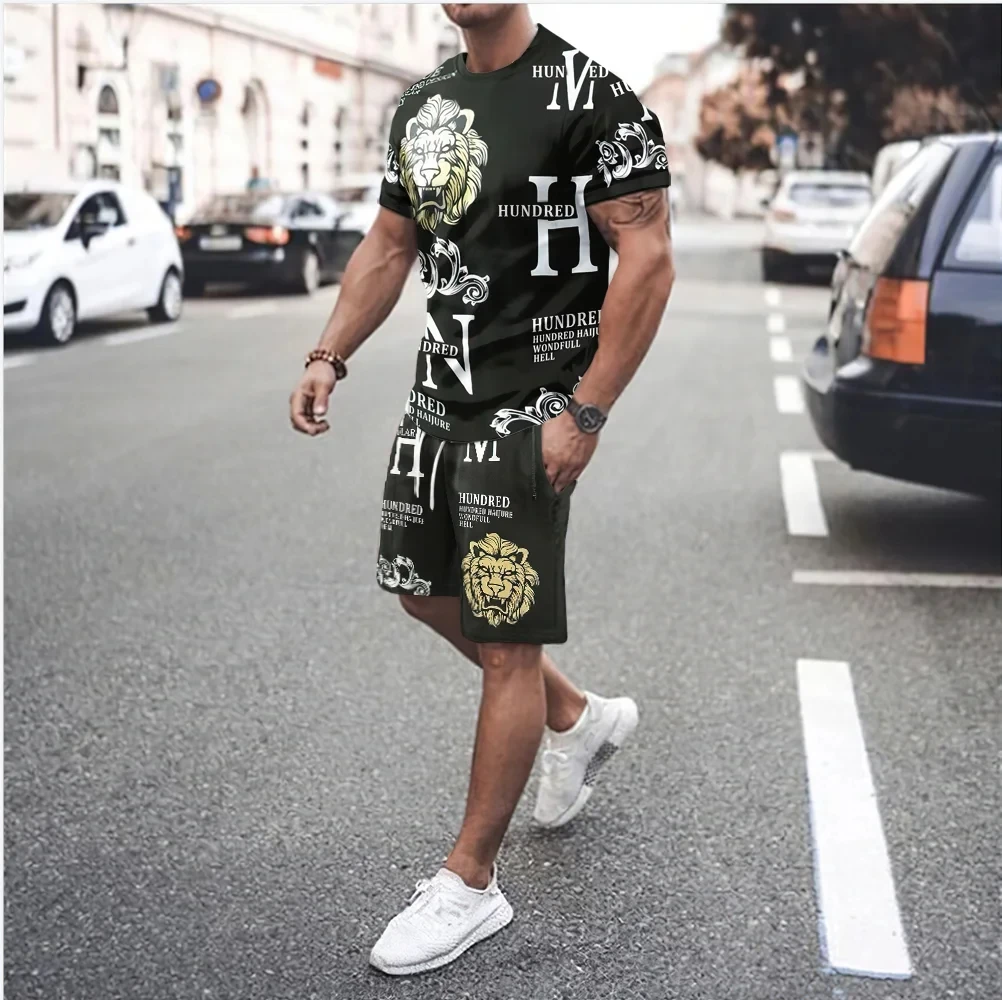 

Men's Summer Short Sleeved Retro Patterned Top And Shorts Sreet Fashion Trend Casual Breathable Comfortable And Quick Drying