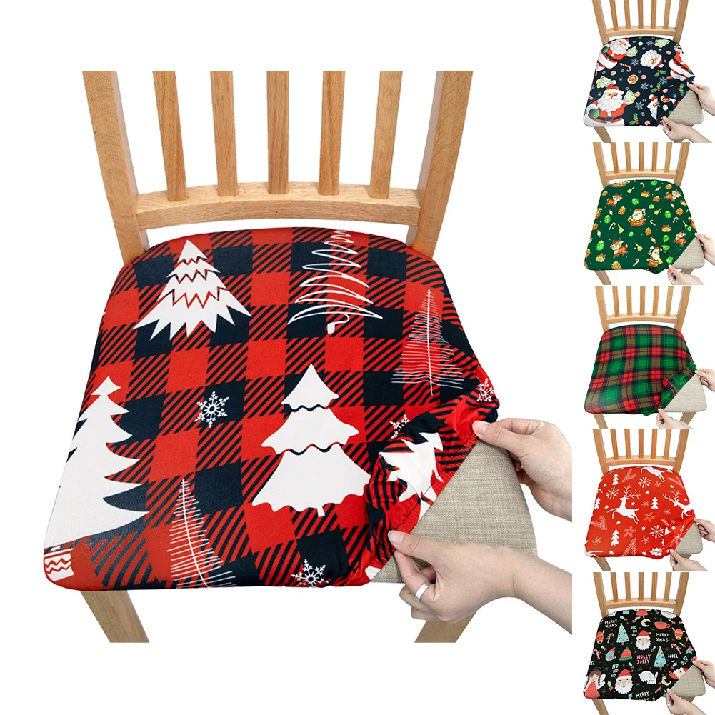 

Printed Xmas Chair Seat Covers Soft Comfortable Anti Wrinkle Removable Upholstered Chair Protector For Dining Room Chairs