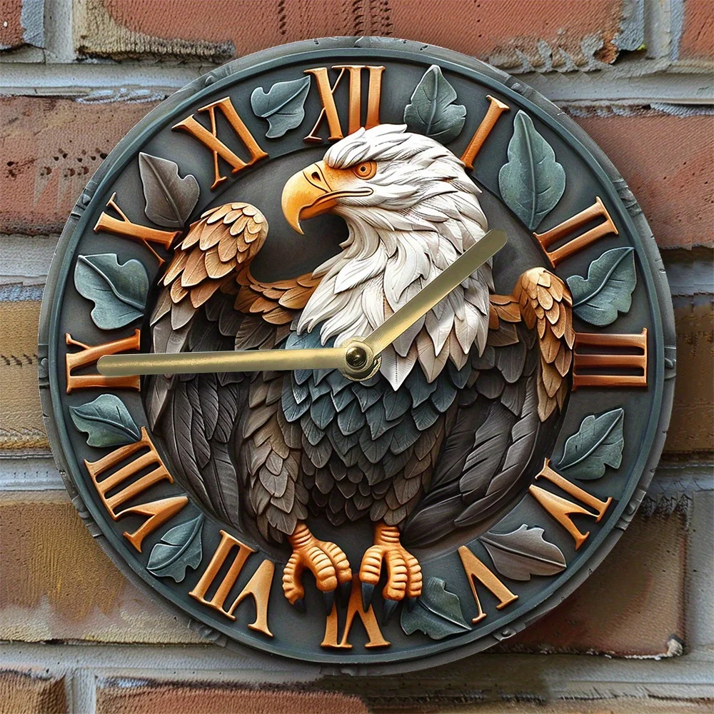 3d Colorful Bald Eagle Silent Aluminum Wall Clock
