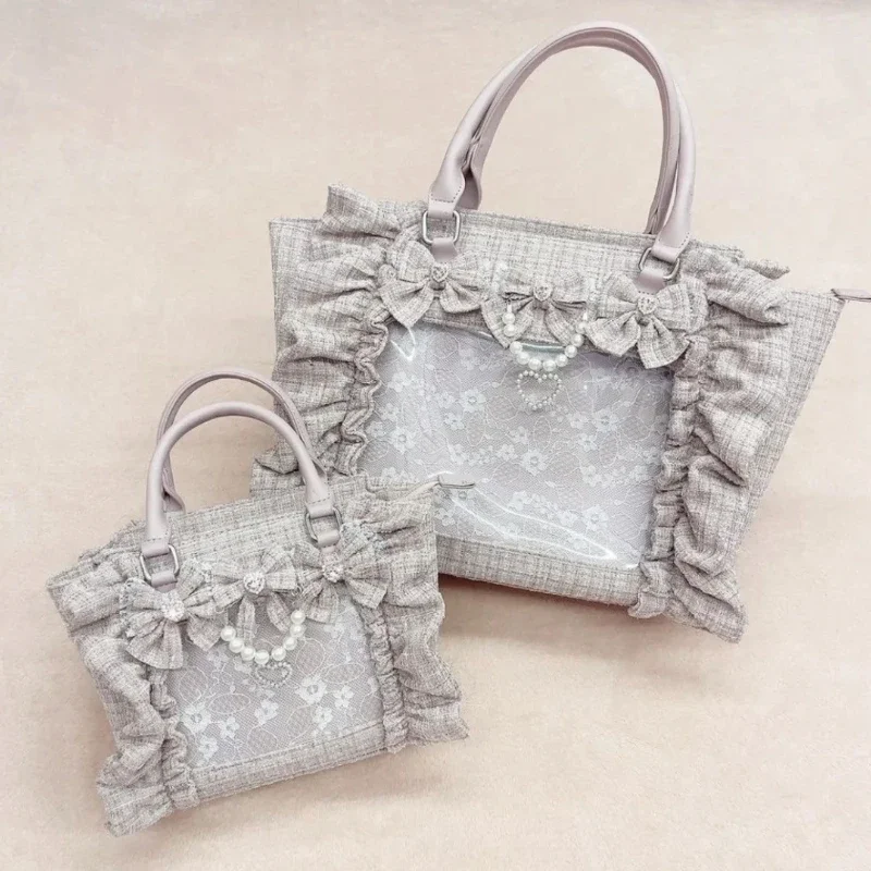 Sweet Y2k Aesthetic Transparent Bow Ita Bag Casual Chic Ruffle Fashion Women's Handbags All Match Kawaii Shoulder Crossbody Bags 5
