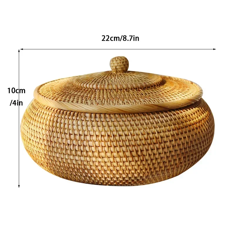 Cestino portaoggetti cestini intrecciati coperchio per uova Rattan vimini bambù frutta Picnic pane Seagrass vassoio rotondo coperchi uova Decorative fresche  15