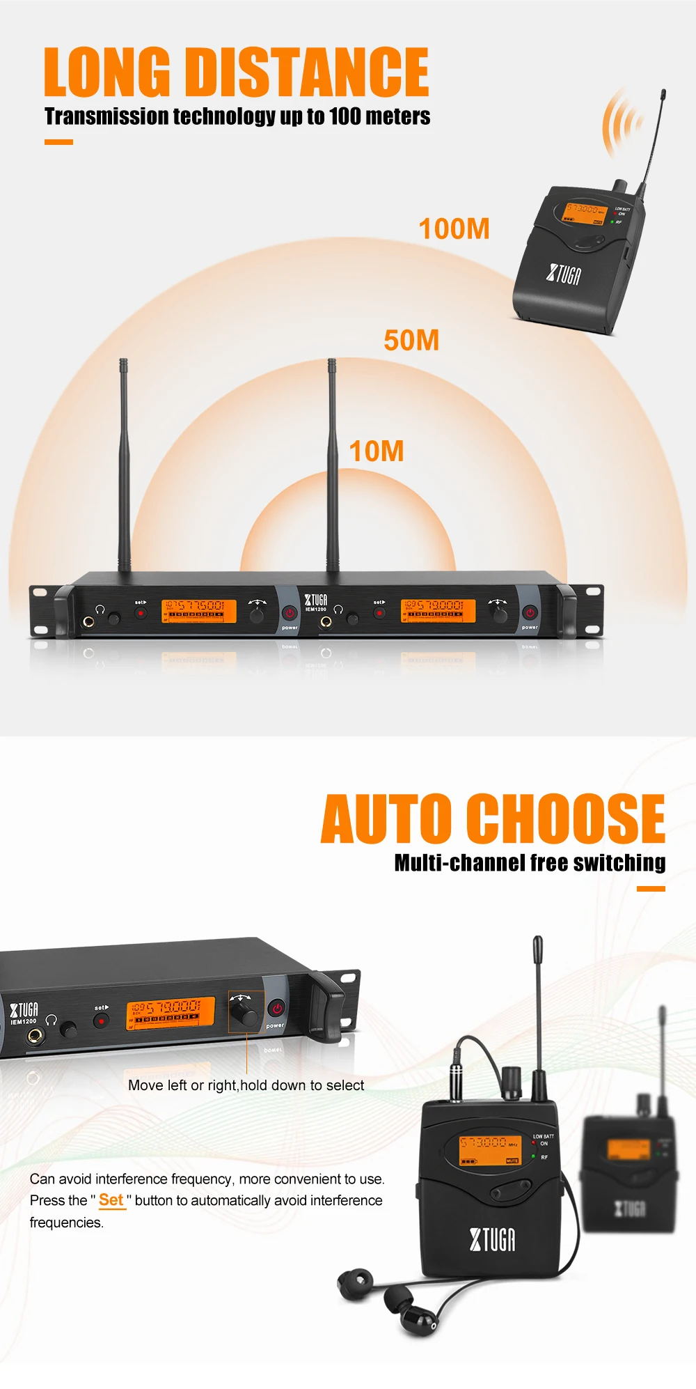 Close-up of the plastic bodypack receiver for stage monitor use.