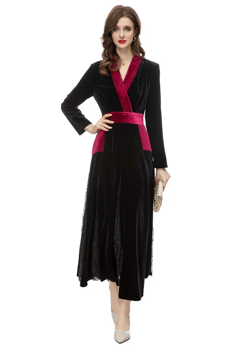 

2024 Ранняя весна, французское элегантное женское платье, роскошное бархатное кружевное платье с полной юбкой