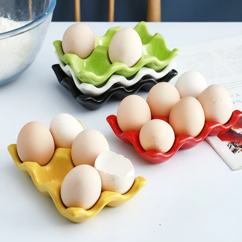 Six-compartment Egg Storage Tray Rectangular Ceramic Grid Egg Storage Oven Mold Refrigerator Container Kitchen Utensils ceramic egg storage tray