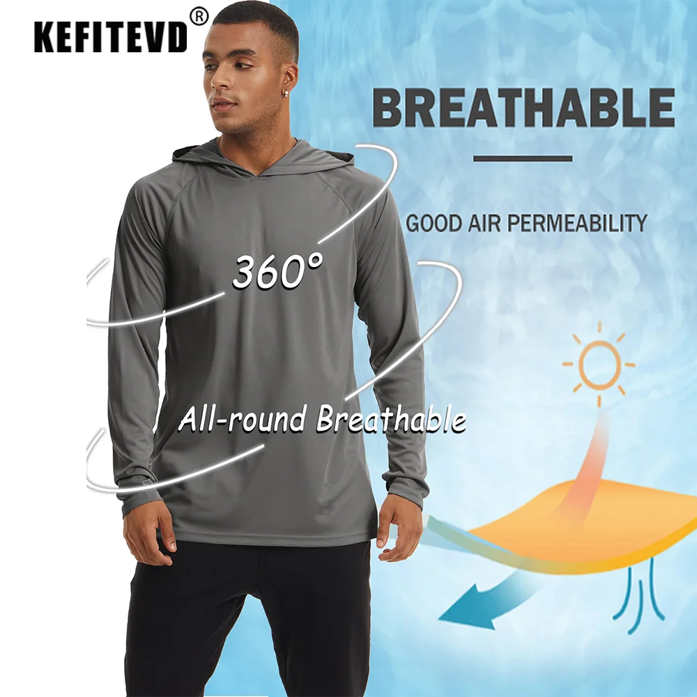 Men's Long Sleeve T-Shirts Hoodies Sun/UV Protection Outdoor Hiking T-Shirt Sunscreen Shirts Tops Male Hoodie KEFITEVD UPF 50+ sport t shirt long sleeve t shirt
