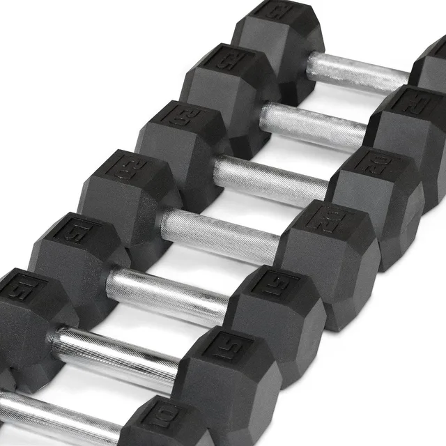 Rubber Hex Dumbbell Set with Rack 2