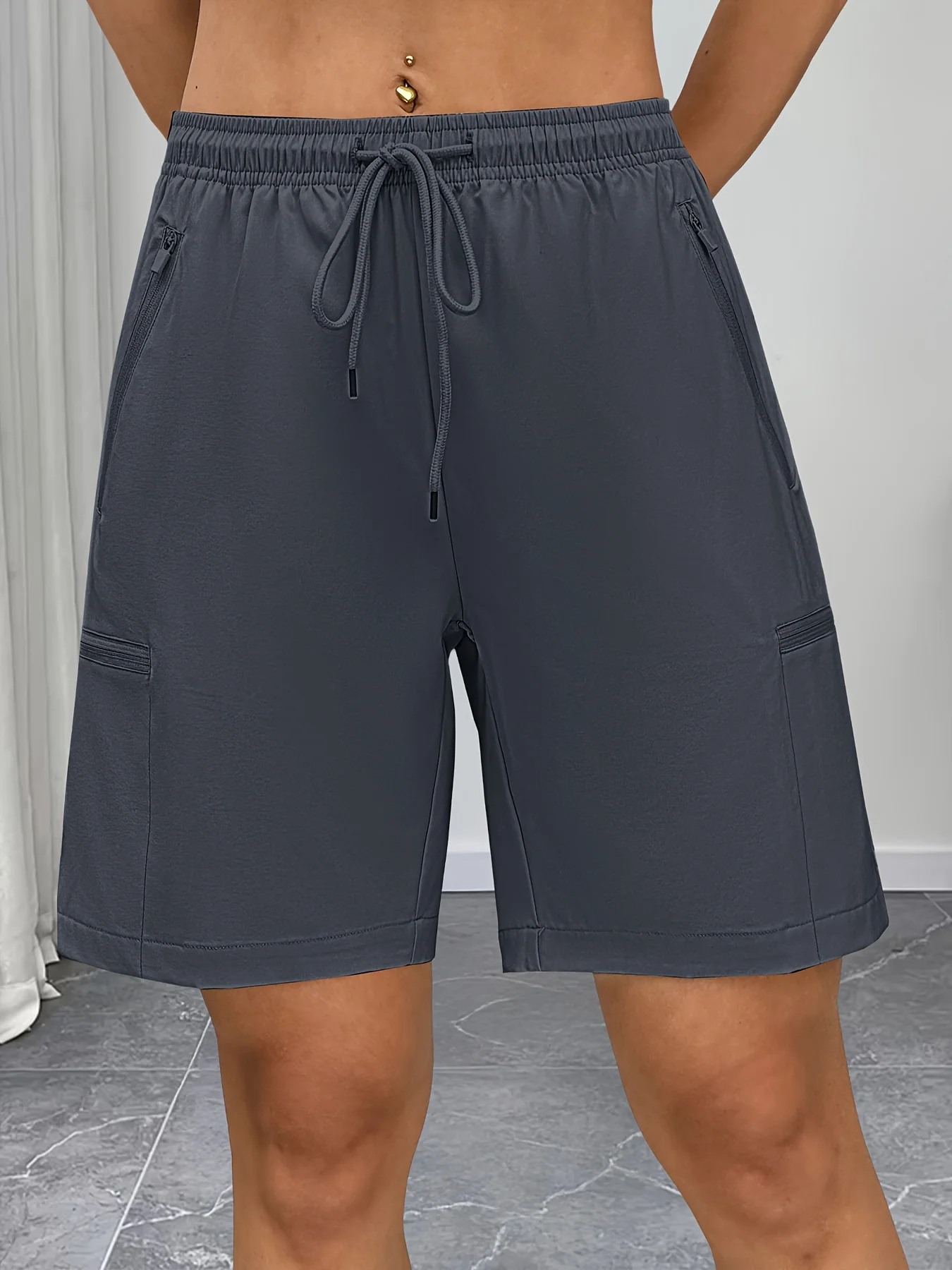 Damen-Wander-Cargo-Shorts, Sommer-Shorts für Sport, Golf, Training, 4 Reißverschlusstaschen, elastischer Bund, Kordelzug, Freizeitkleidung – Detail 8