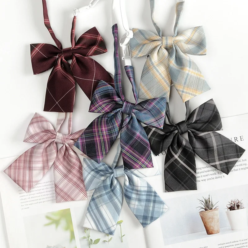 Bow Tie Cute School Girls JK Female Japanese Ladies Fashion Plaid Bow Tie for Student Uniforms Shirts Casual Bank Worker Butterfly