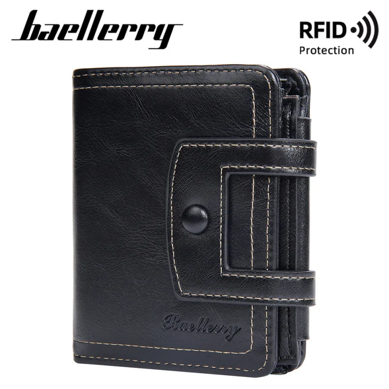 New Men's Short Wallet Multi Card Slots Buckle Coin Purse Tri Fold Zip