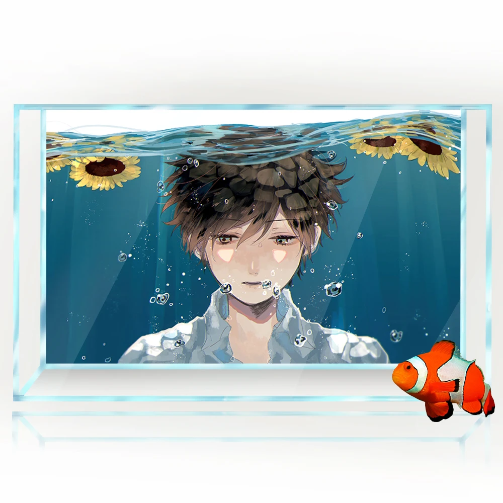 

Aquarium Background Sticker Decoration for Fish Tanks, Underwater Anime Boy Sunflower HD 3D Poster Self-Adhesive Waterproof