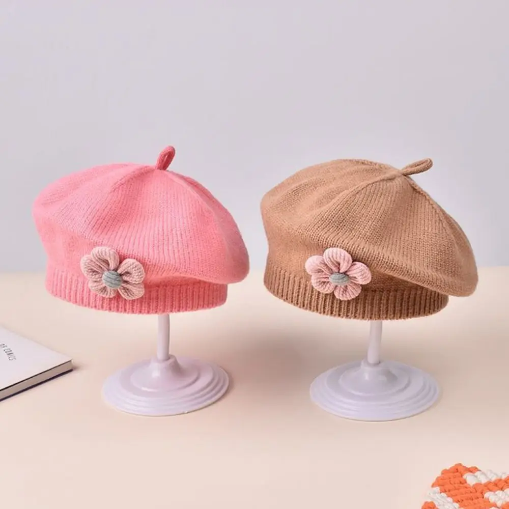 Knitted Baby Beret Hat for Infant Girls Solid Color