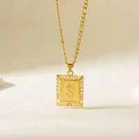 Stainless Steel Initial Letter Necklace For Women Men 2025 New Stylish Square Pendant Necklace Birthday Party Jewelry Gifts 6