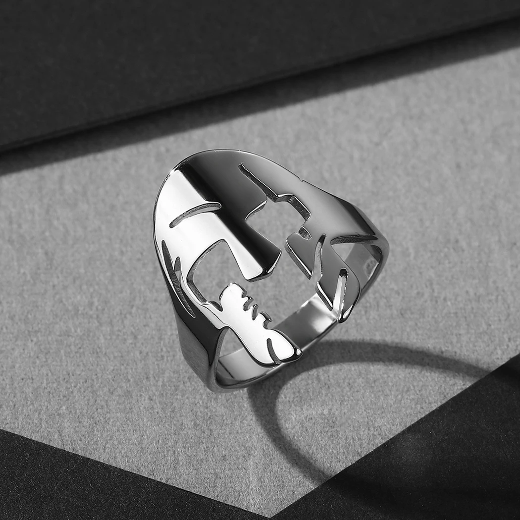 Kinitial April Stainless Steel Spartan Helmet Rings, Warrior Helmet Rings, Adjustable Vintage Rings Gifts