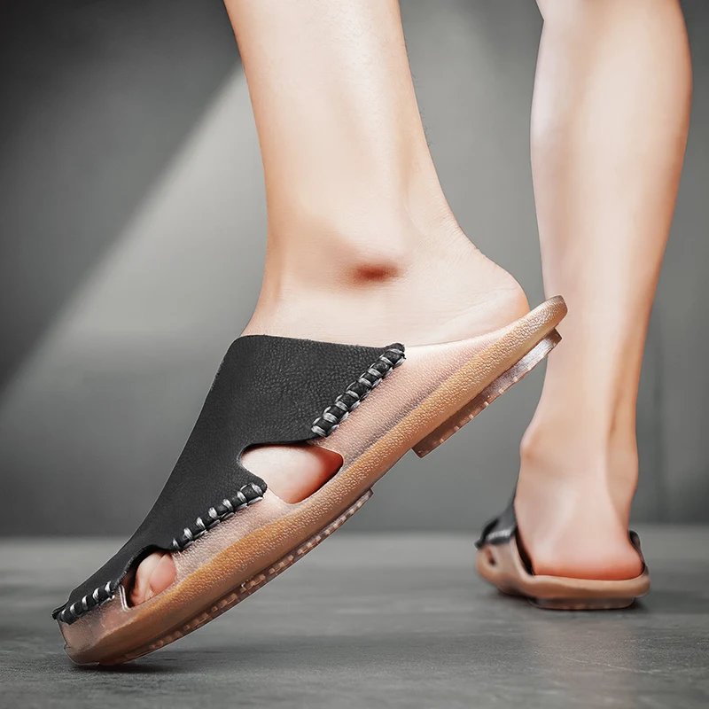 Durable Sole Slippers Suitable Outdoor Wear Half Drag Quick Dry Wading Aqua Shoe Flip-flops Slip on Flats Handmade Men's Sandals