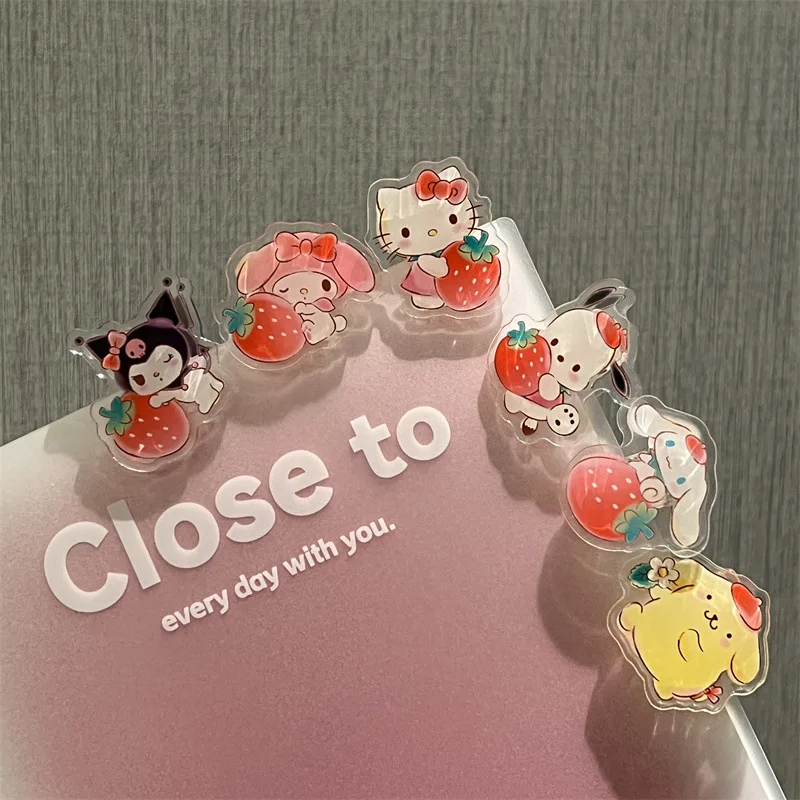 

Sanrio Strawberry Models Cute Pp Clip Kawaii Hello Kitty Kuromi Acrylic Cartoon Students Handbook Clip Girls Anime Gift Toys