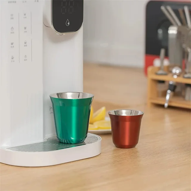 Tasses à expresso en acier inoxydable de 80ML, café, lait, eau, boisson, petit déjeuner, isolation 304, Double paroi, Texture lavable au lave-vaisselle 4