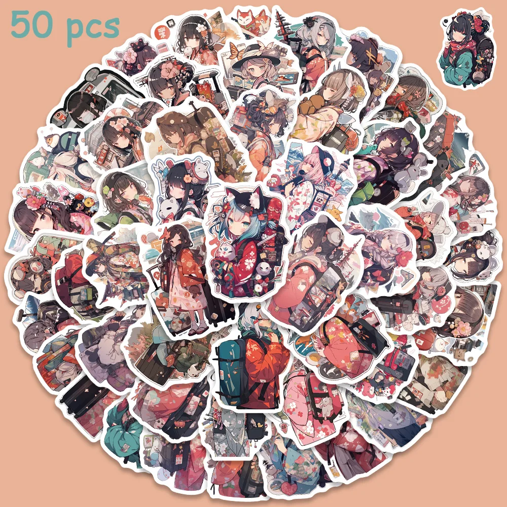 

50pcs Tourist Girl Kawaii Graffiti Stickers For Kids Toy Laptop Bike Skateboard Scrapbook Motorcycle Helmet Stickers
