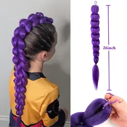 Vibrant Purple Braided Clip - In Ponytail Hair Extension for Kids - Long Synthetic Hairpiece for Cosplay and Costume Events (Purple - Love - Braid)