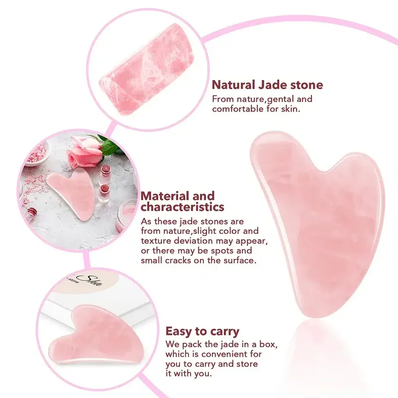 Natural Jade Stone Heart Shaped Scraping Board for Facial Beauty Massage