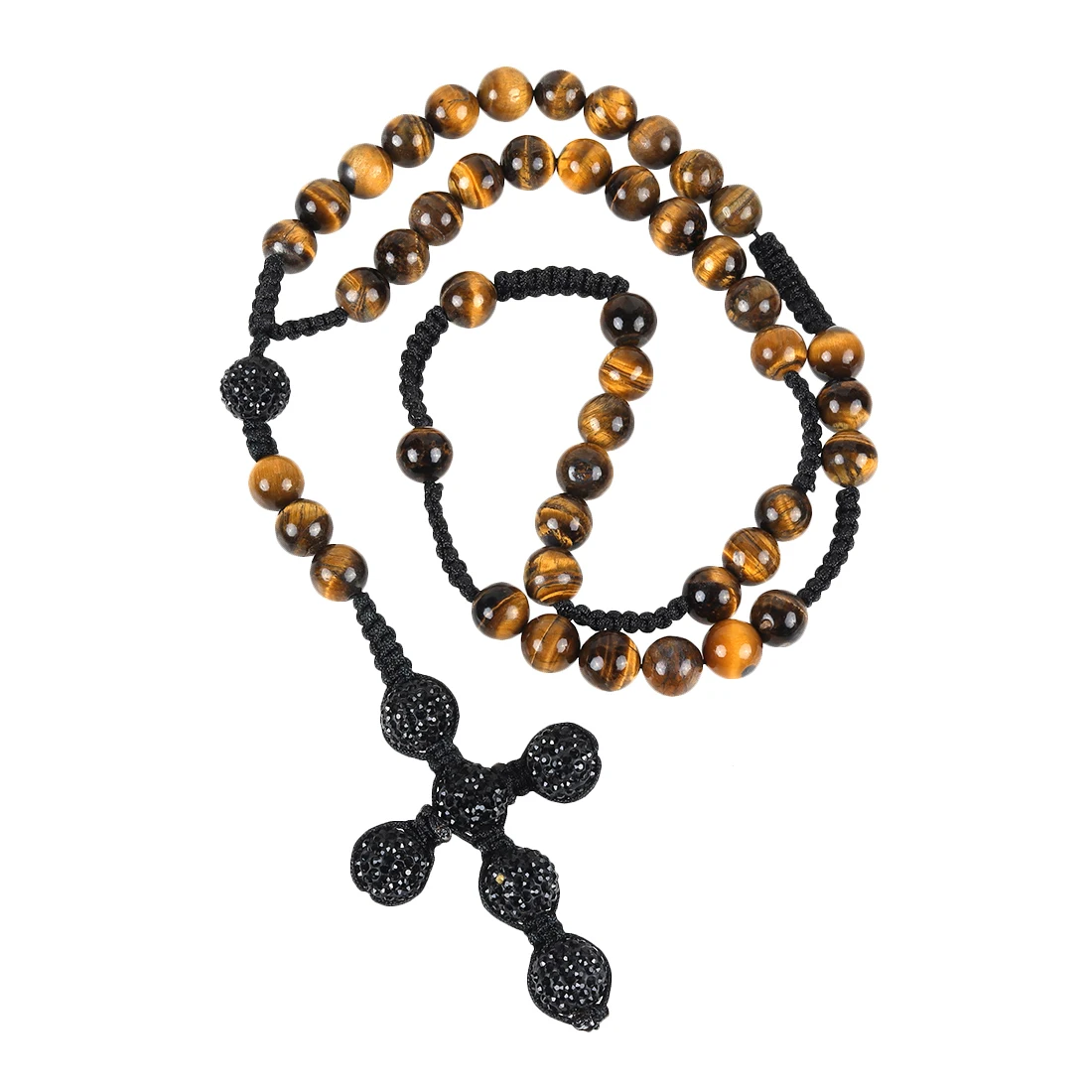 

TUMBEELLUWA Natural Tiger's Eye Stone Beaded Cross Pendant Necklace For Men Women,Catholic Rosary Hand Knotted Necklaces Jewelry