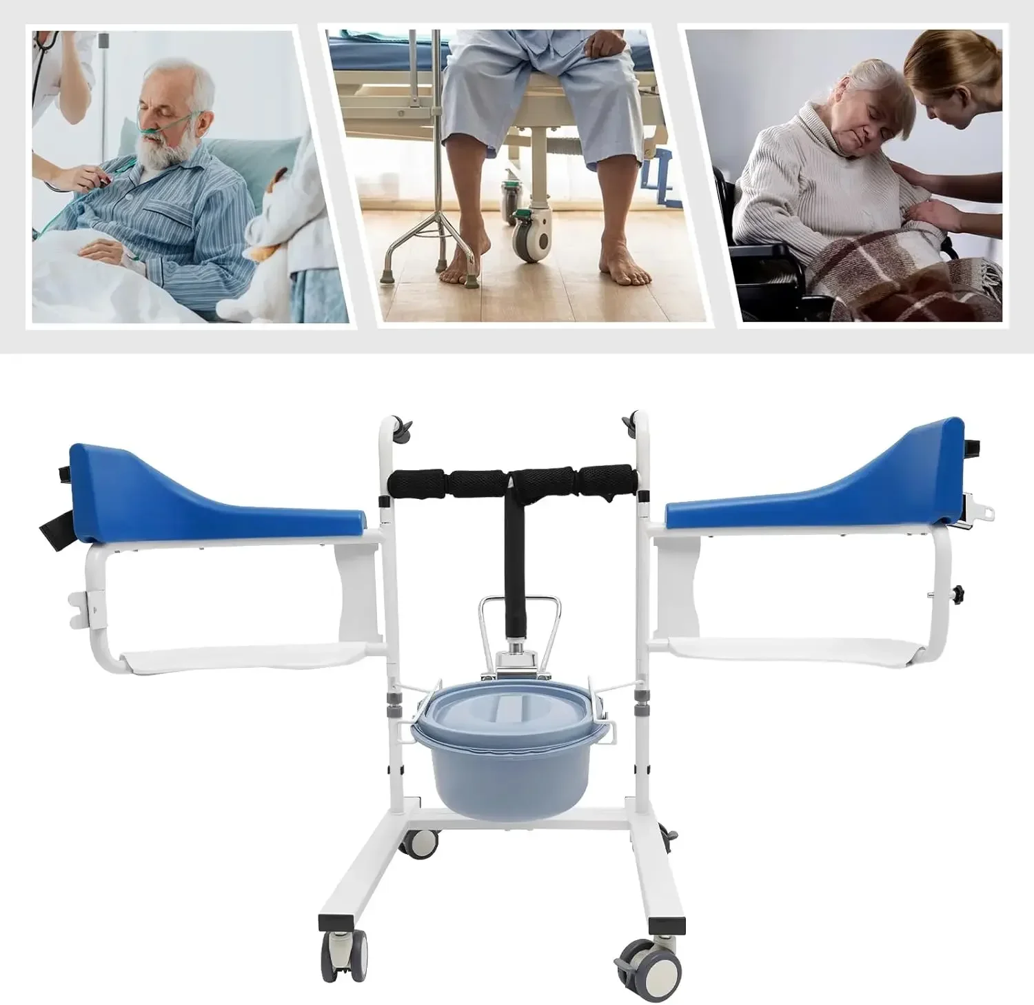 198 Pfund hydraulischer Patientenlift-Transferstuhl180 ° Geteilter Sitz, Transferstuhl mit Kissen, hydraulisches Hebe-Pflegeauto für ältere Menschen – Detail 1