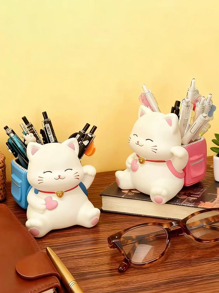 Kreativer Niedlicher Katzen-Stifthalter aus Harz, Lächelnde Kätzchen-Dekoration, Aufbewahrungsobjekt für Zuhause, Büro-Schreibtisch-Dekoration, Erinnerungsgeschenke – Detail 2