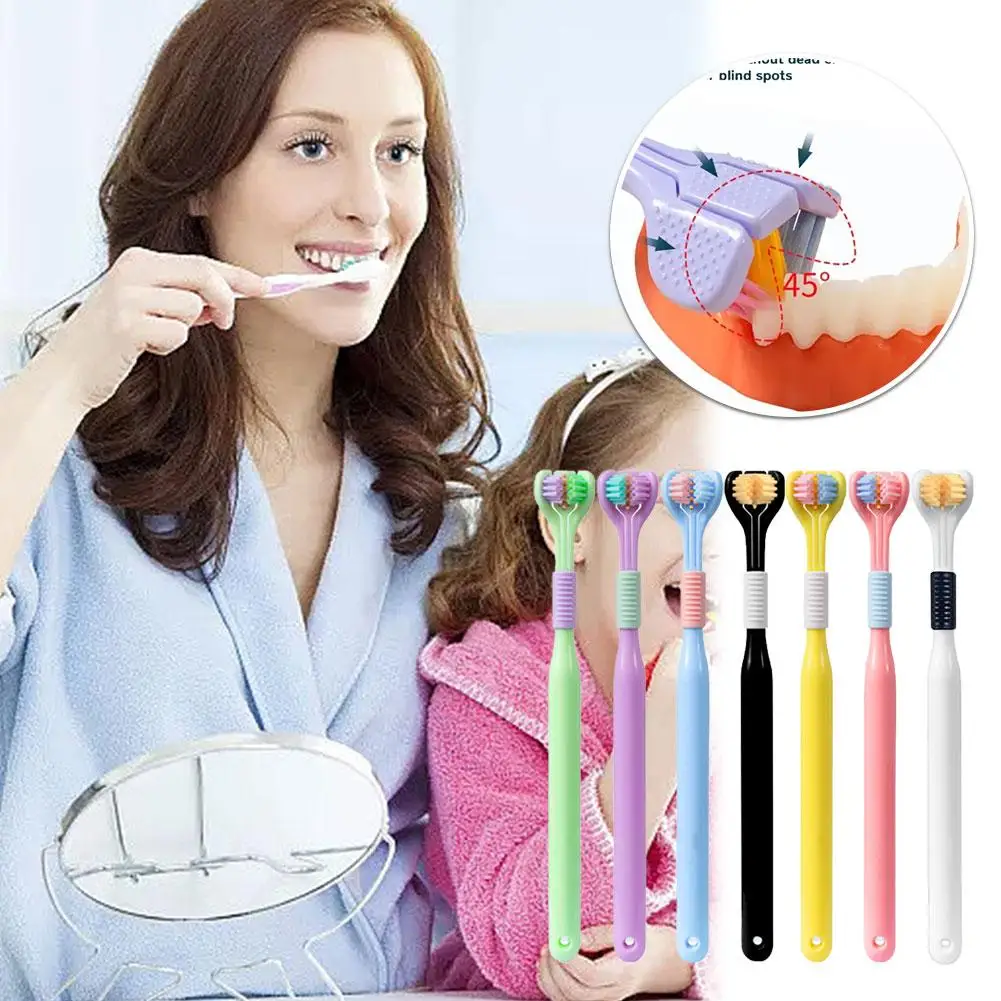 3DStereoThreeSidedToothbrushPBTUltraFineSoftOralScraperBrush
