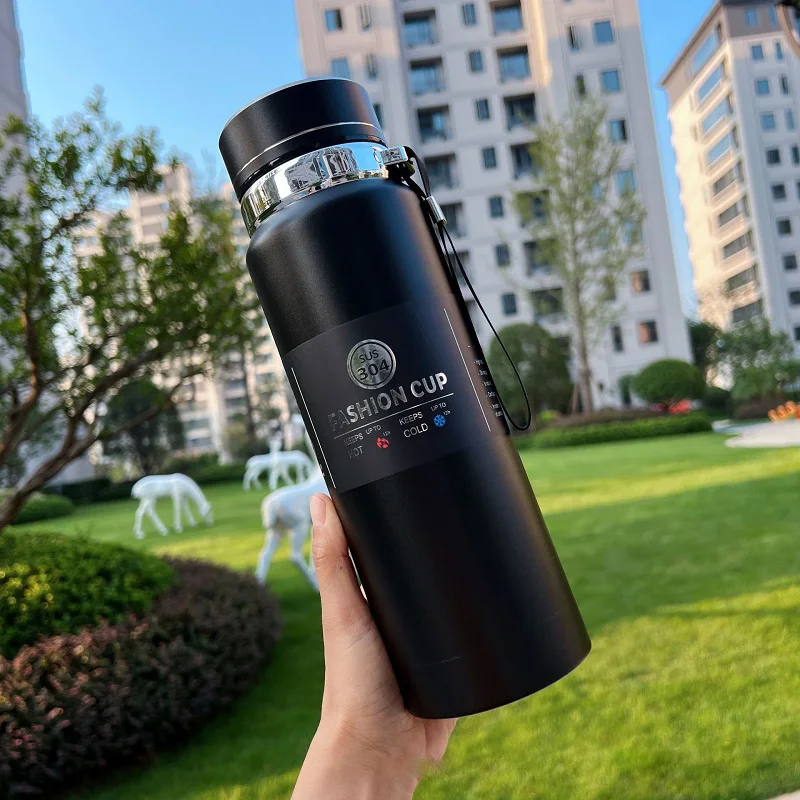 1000ML Double-Wall Stainless Steel Leak-proof Thermal Vacuum Flask  Insulated Water Bottle Sports Coffee Straight Body Cup - AliExpress